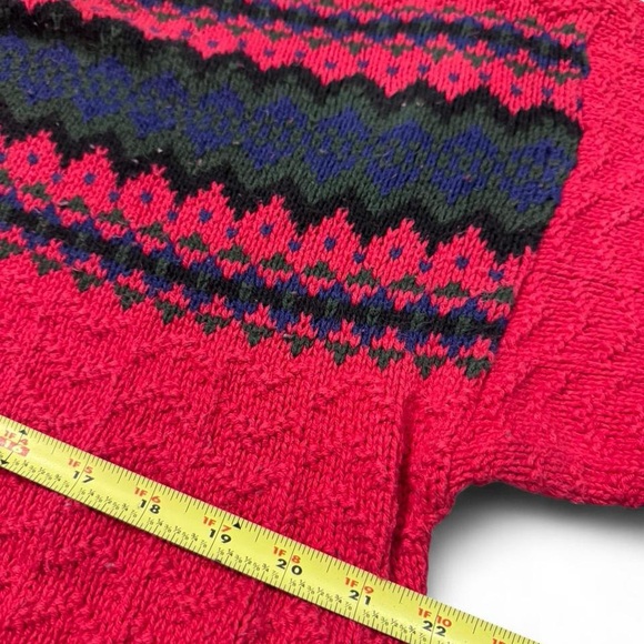 Vintage Eastern Mountain Sports EMS fair isle heavy sweater red L mens made USA - Picture 5 of 7